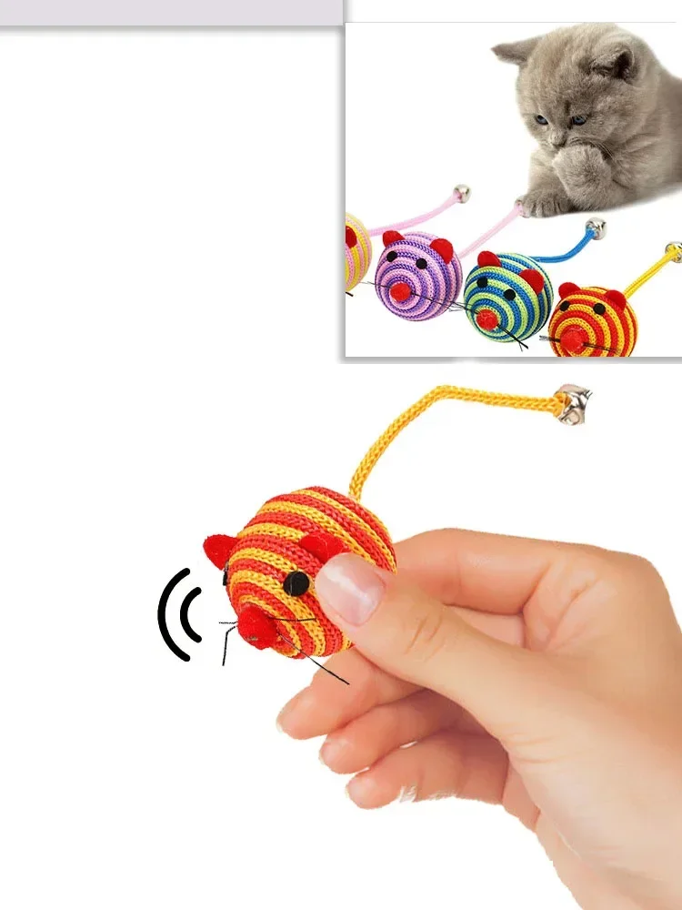 Juguetes de nailon para mascotas, juguete de ratón de bola redonda con campana para masticar, productos interactivos para gatos