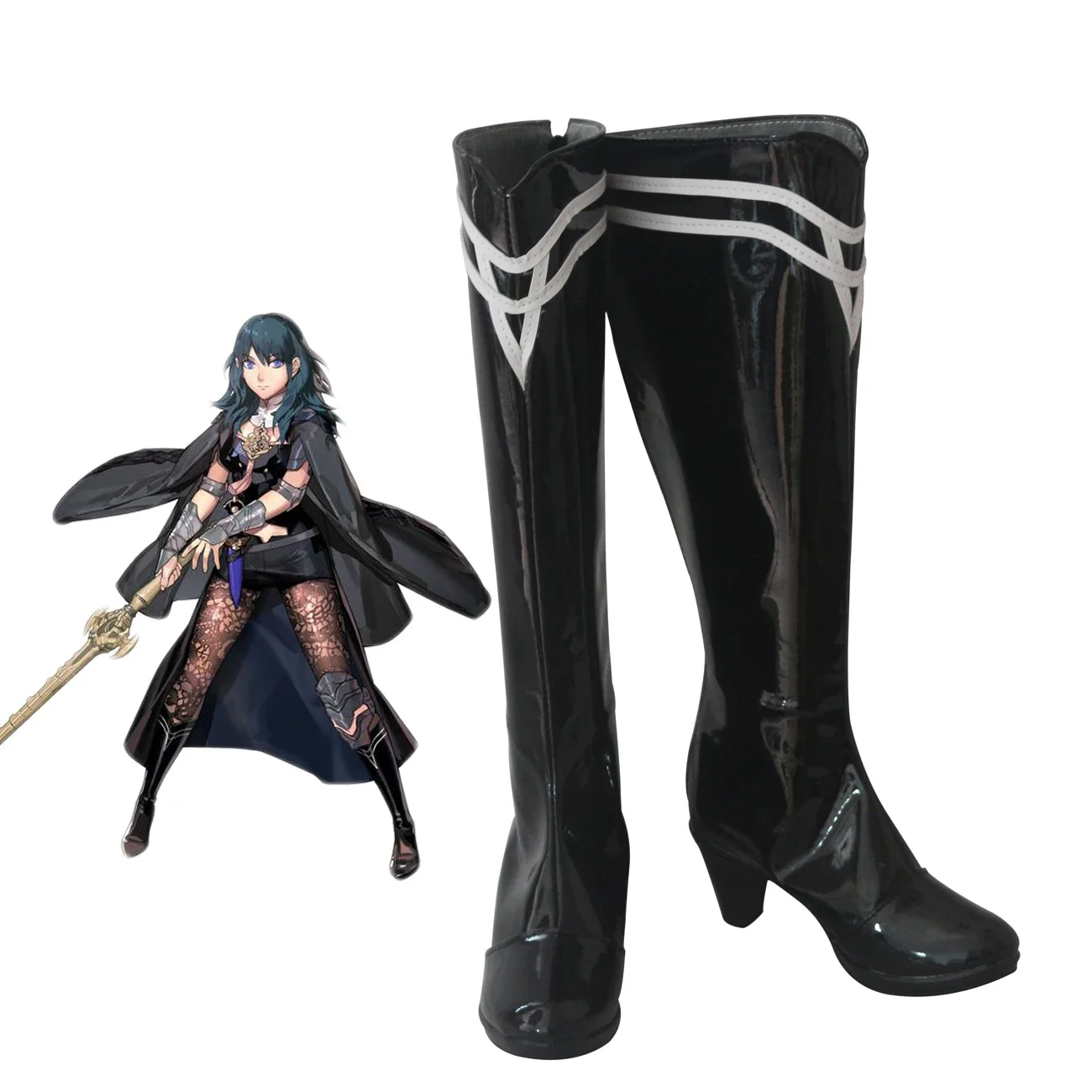 

Fire Emblem Three Houses Female Byleth Cosplay Boots Black Shoes High Heel Leather Boots Custom Made for Halloween Cosplay