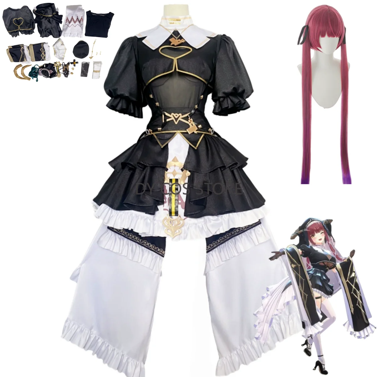 

Virtual YouTuber Houshou Marine Cosplay Costume VTuber Nun Sister 1st Live Ahoy Gothic Dress Wig Woman Sexy Carnival Suit