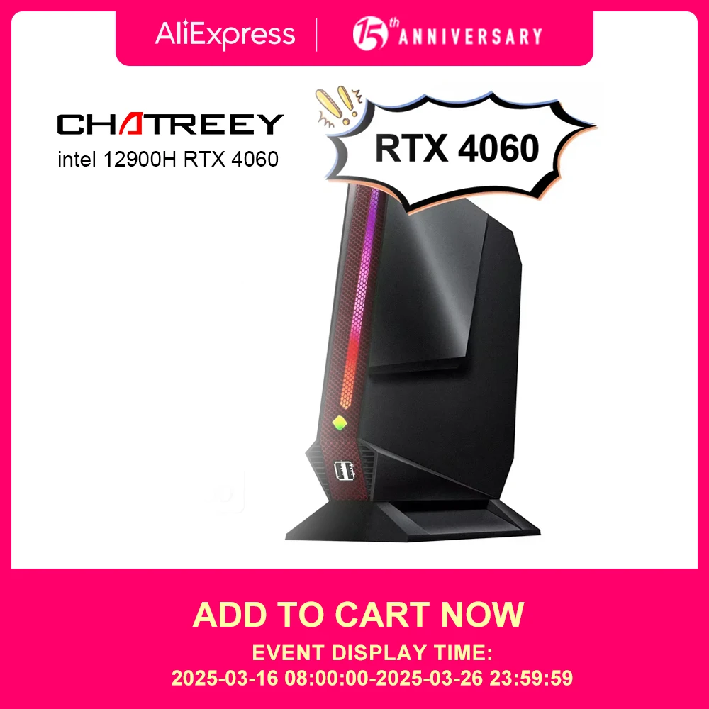 Мини-ПК Chatreey G2, Intel Core i9 12900H, игровой настольный компьютер Nvidia RTX 4060, PCIE 4,0 Wifi 6 BT5.0 Windows 11