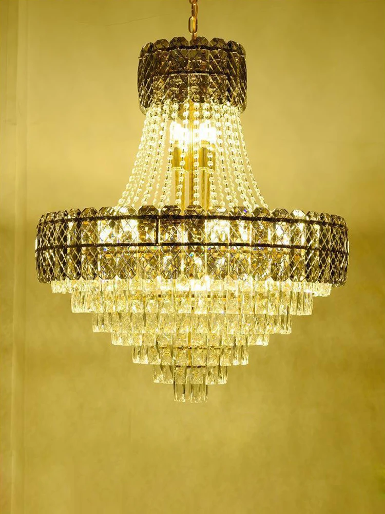 Imagem -04 - Cristal Dimmable Led Lustre Lâmpadas Suspensas Lustre Suspensão Luminária Luminária Escada Palácio Dourado 2024 k9