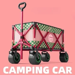 Pink Camper Folding Stowable Camper Liftable Table Board Camping Handy Shopping Cart Convenient Large Wheeled Outdoor Off-Road