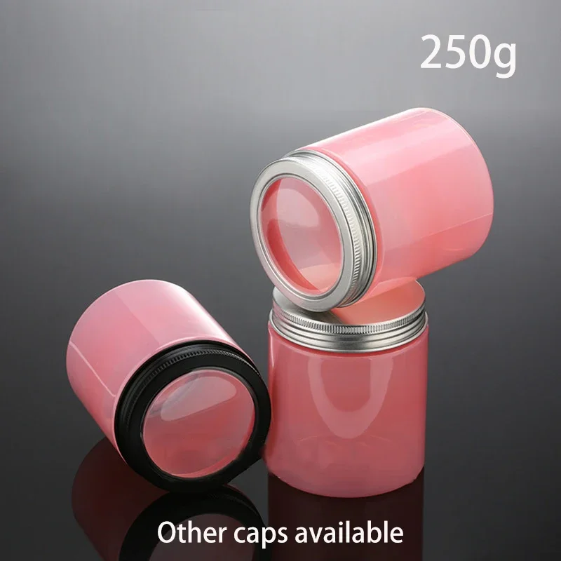 250g Pink Plastic Jar 250ml Cosmetic Cream Face Mask Lotion Candy Pill Coffee Beans Refillable Bottle 10pcs