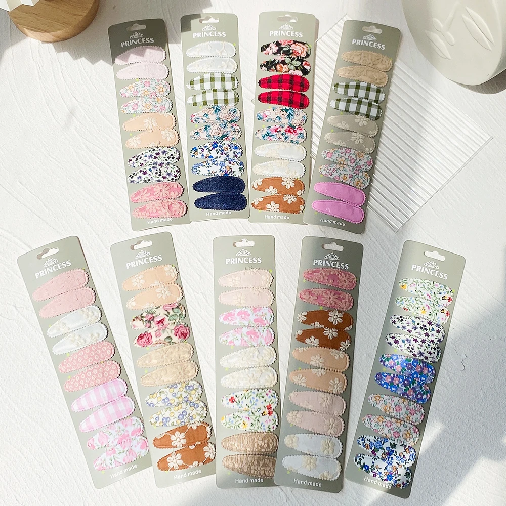 10Pcs/Set Fashion Girls Cute BB Clips Kids Printing Hairpins Embroidery Barrettes Boutique Children Hair Accessories Present