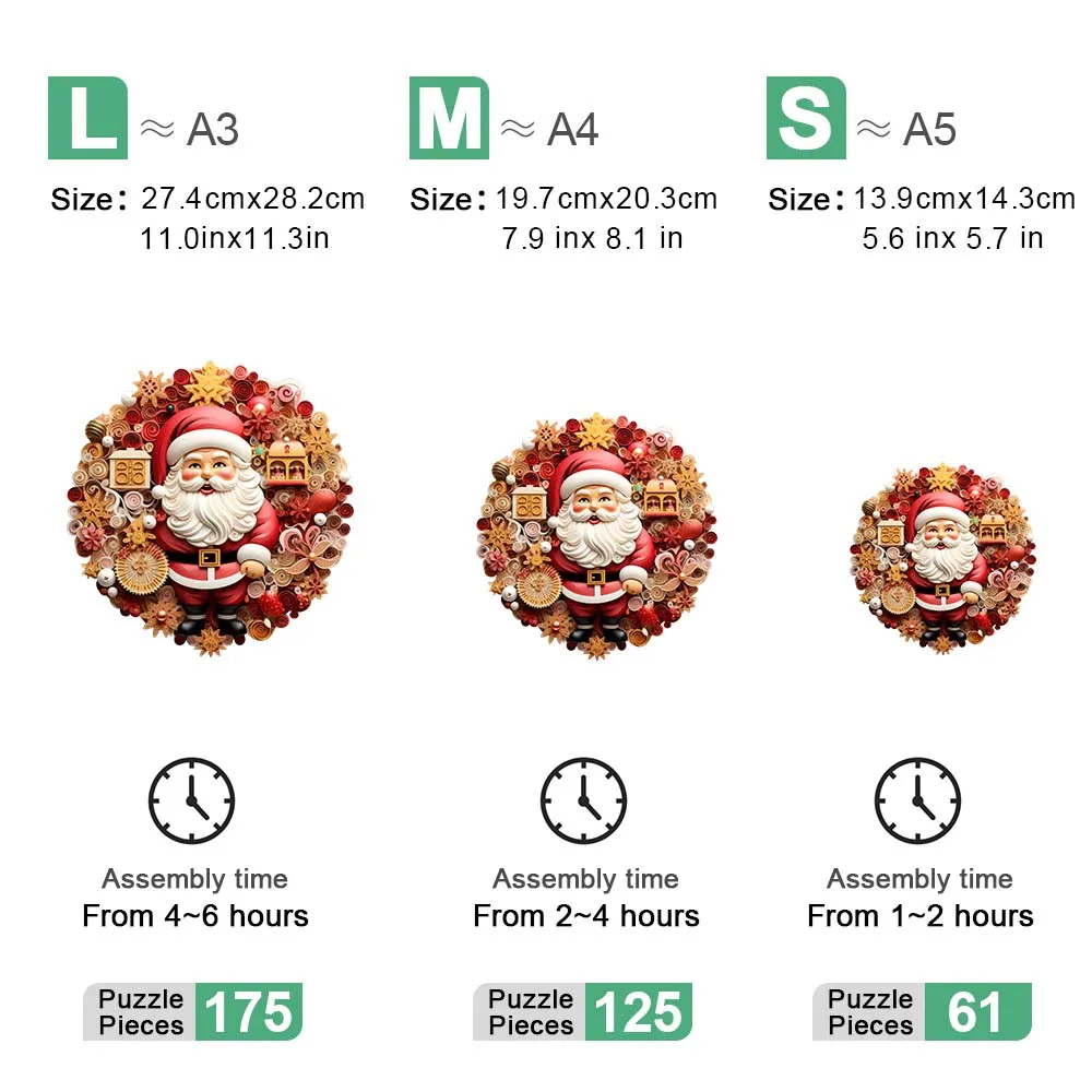 Santa Claus Wooden Puzzle Exquisite A3 A4 A5 3D model wooden decoration holiday gift family interactive puzzle decompression