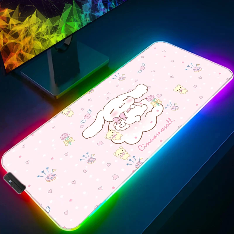 Kawaii Pink Cinnamoroll Mouse Pad Laptop Anime Flower Love Heart Keyboard Rug LED PC Sanrio Gamer Cabinet Mousepad RGB Desk Mat