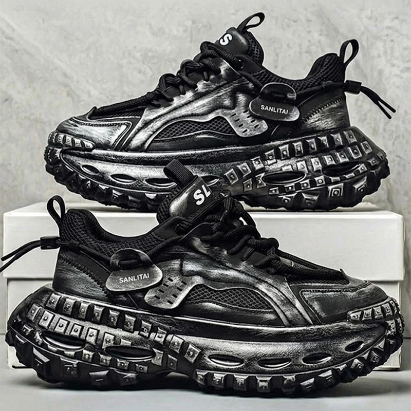 Big Size Men Mesh Chunky Dad Sneakers Super Thick Lug Sole Breathable Street Fashion Outdoor Walking Footwear Zapatillas Hombre