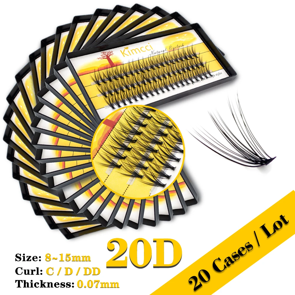 

Kimcci 20D Wholesale 20 Cases / lot Mink Eyelashes Extension Natural 3D Volume Fake Lashes Individual Cluster Makeup Tools Cilia