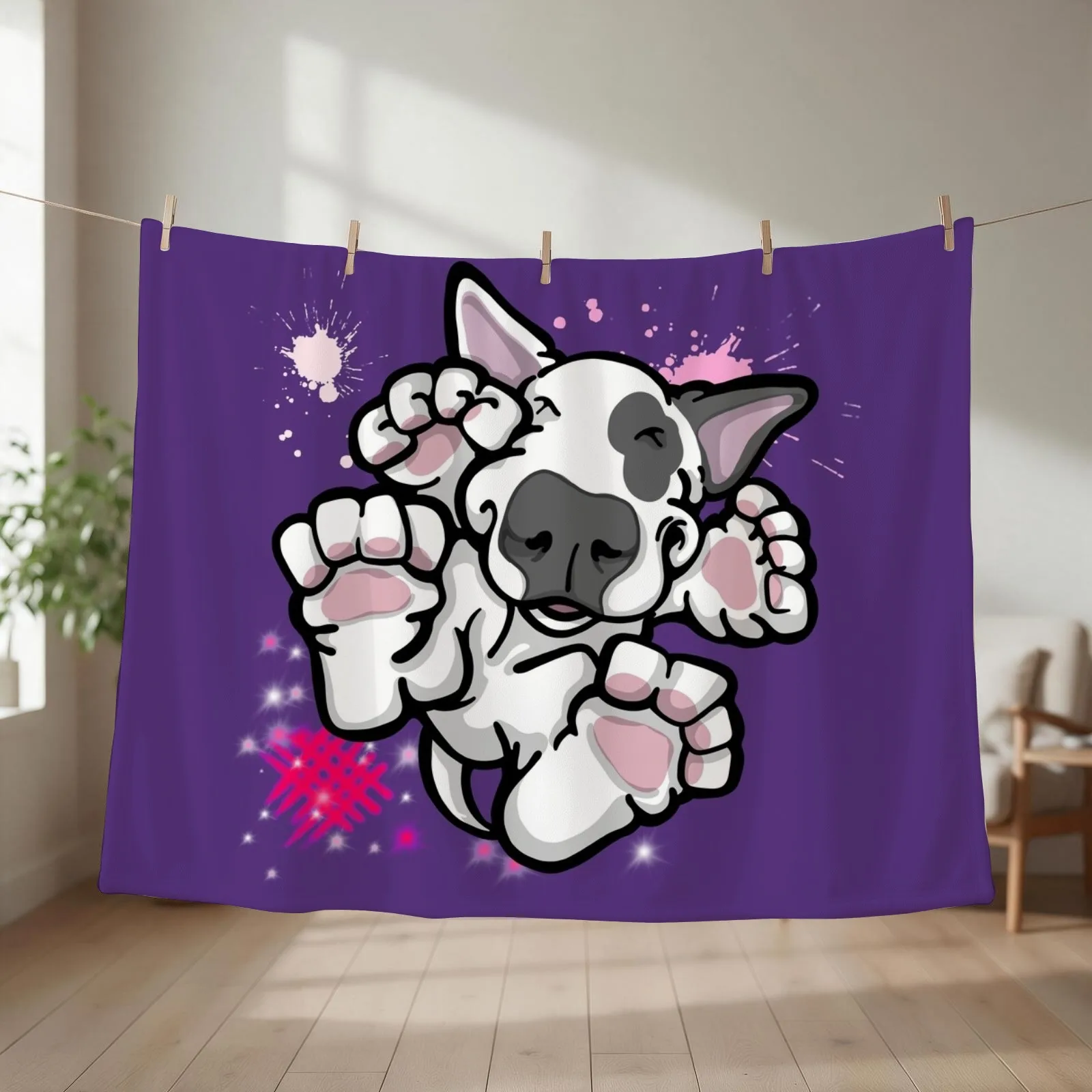 Bullterrier Surprise Pink Throw Blanket couch cozy soft plush fuzzy picnic outdoor blanket