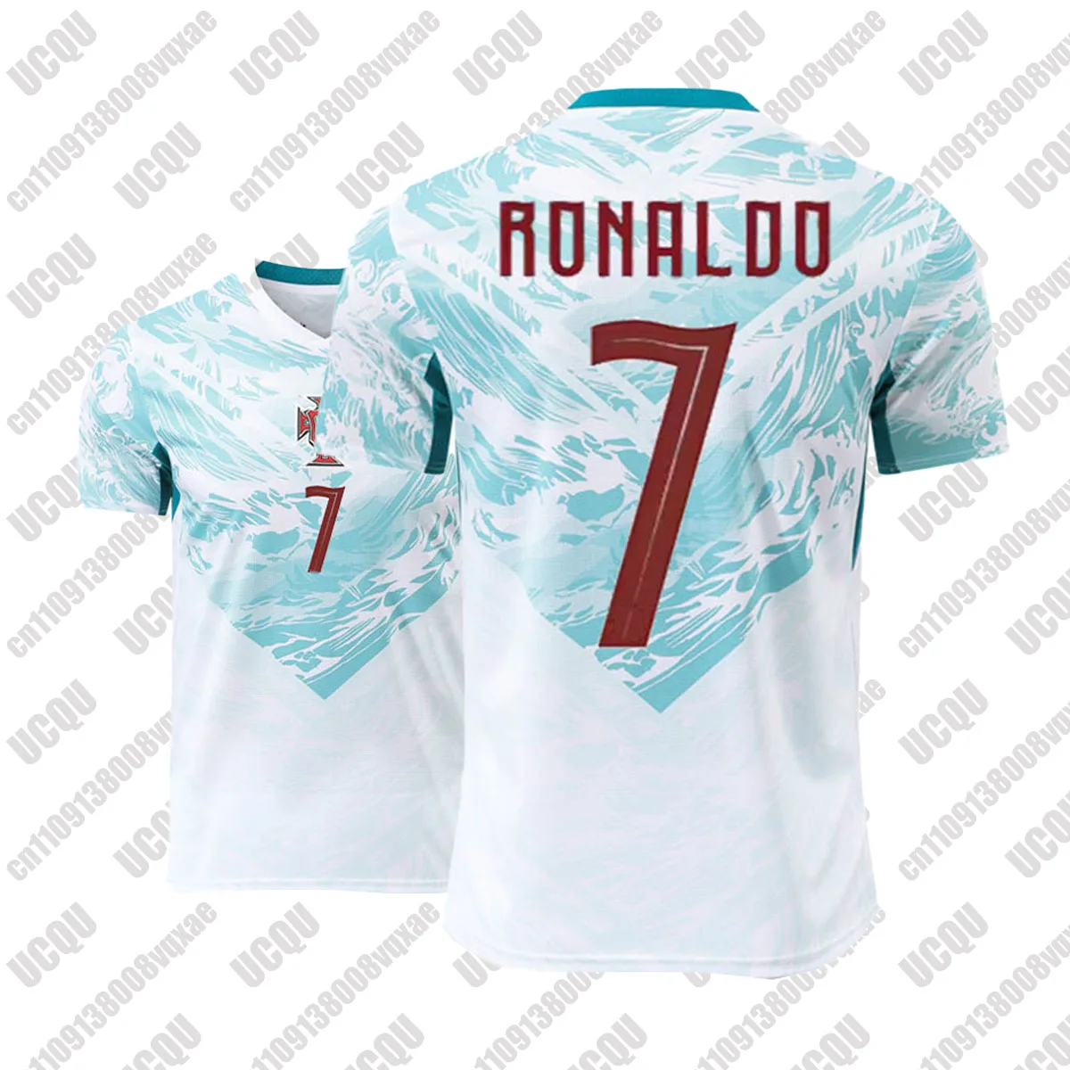 Maillot de football de l'équipe nationale du Portugal 2026 pour homme, bleu clair, imprimé vagues, respirant, séchage rapide, haut pour supporters