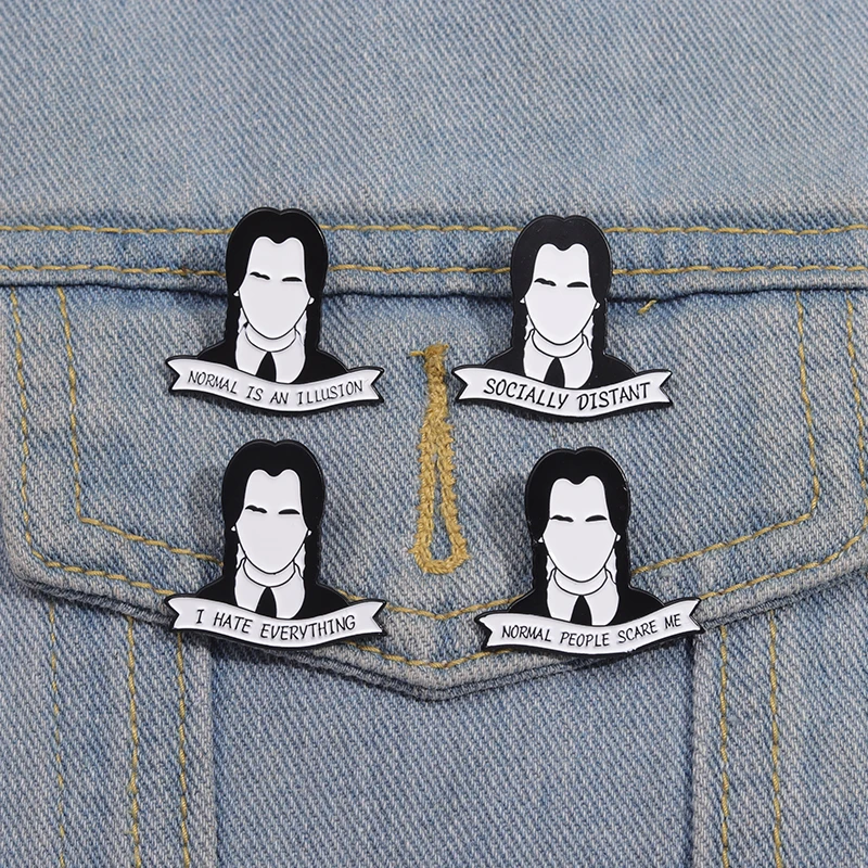 Normal Is An Illusion Normal People Scare Me Enamel Pins Horror Film Socially Distant Brooches Lapel Badge Wholesale Accessories