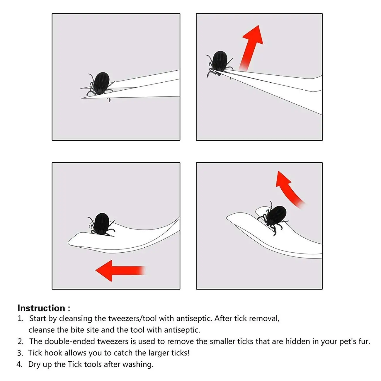 2-in-1 for Safe Removal of Large and Small Ticks From Cats and Dogs Stainless Steel Tick Tweezers Professional Tick Removal Tool