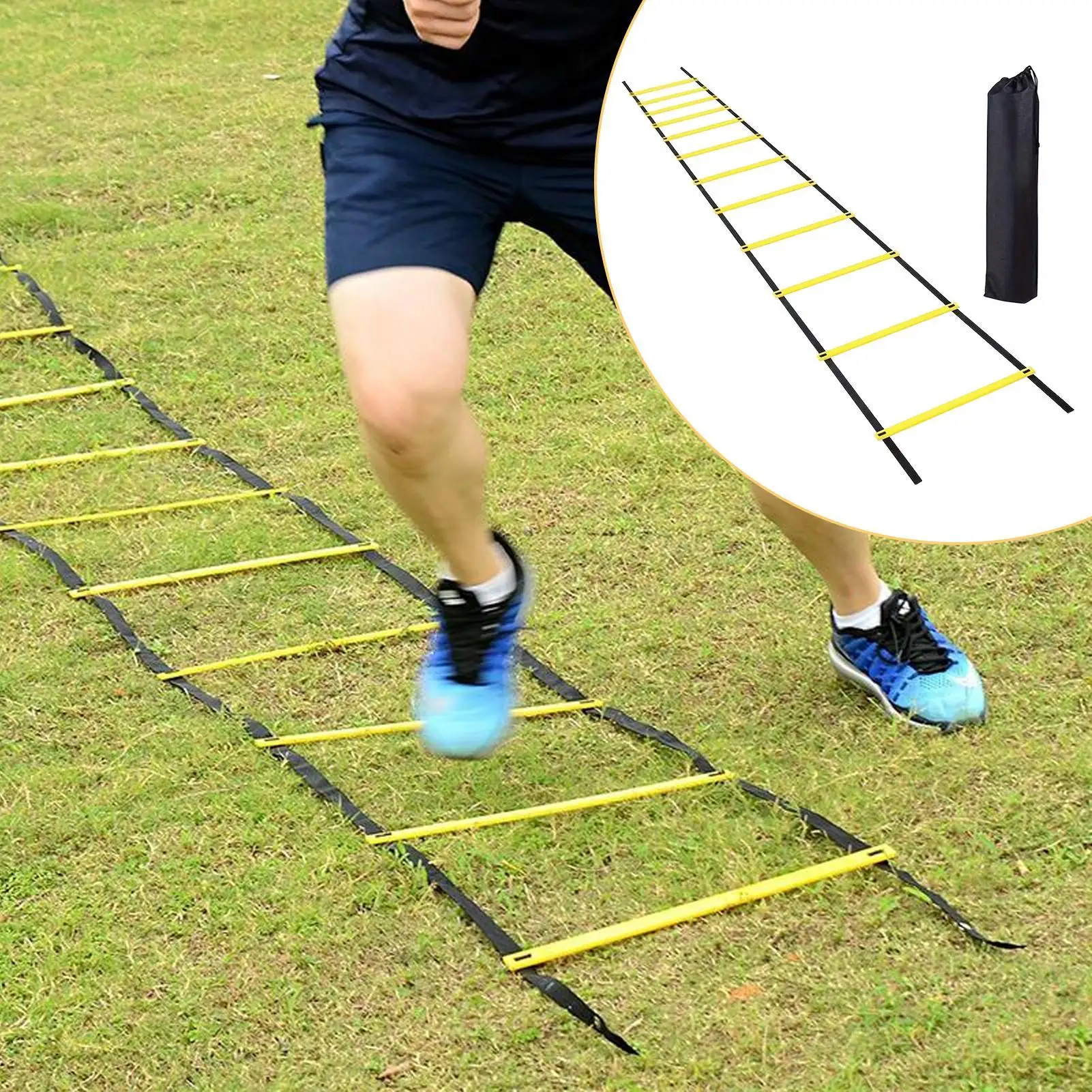Agility-Leiter, 19,6 Fuß, Trainingsleiter mit Tragetasche, 12-Speichengeschwindigkeitstrainingsgerät für Fitnessstudio, Outdoor-Fitness-Übungen, Baseball