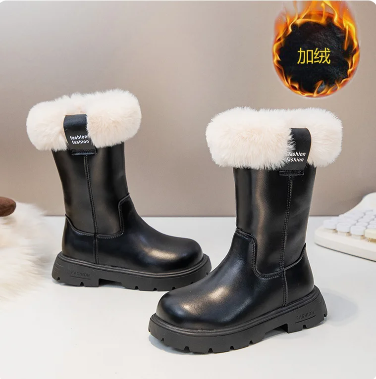 Girls Long Boots for Kids Autumn Winter Children Fashion Princess Leather Knee High Boots Plush Warm Kid Causal Cotton Snow Boot