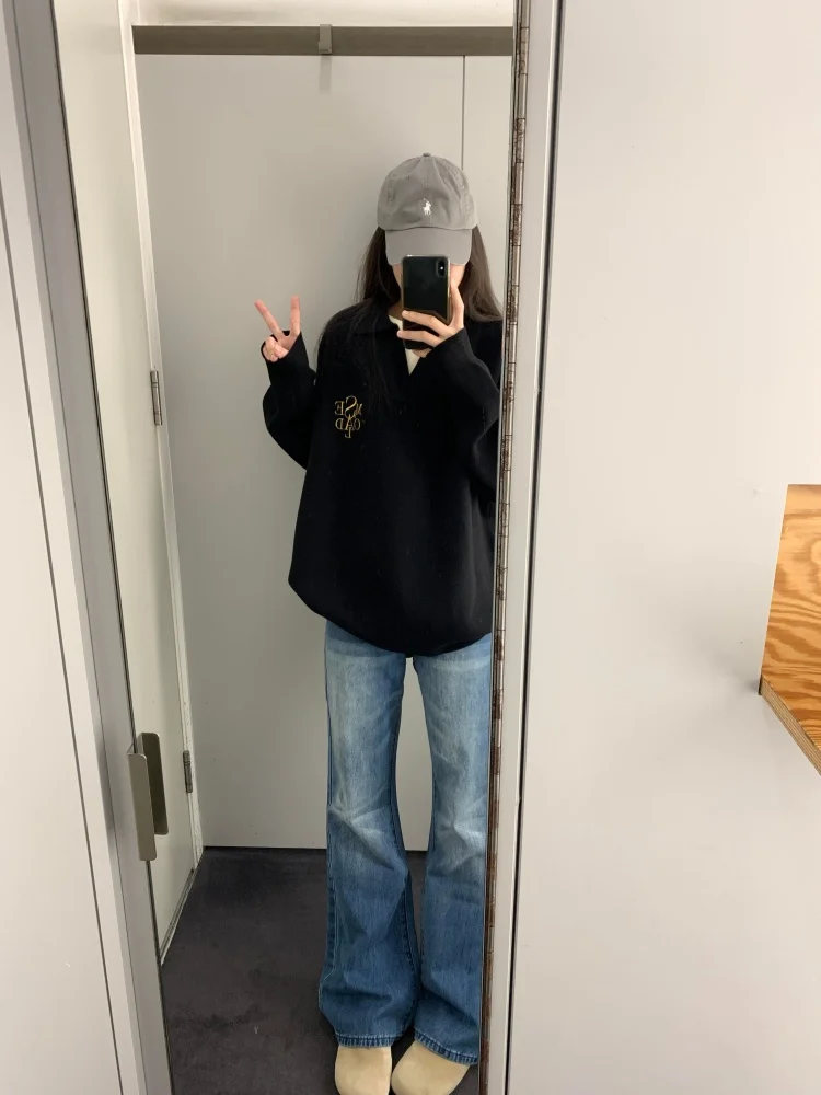 Maglione lavorato a maglia V-Ne allentato Capispalla autunno inverno da donna Partita interna Top termico lungo in due pezzi falso per ragazze giovani