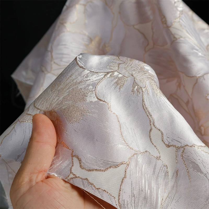 Champagne Colored Large Flower Woven Gold Silhouette Glossy Jacquard Fabric High-end Custom Dress Cheongsam Skirt Fabric