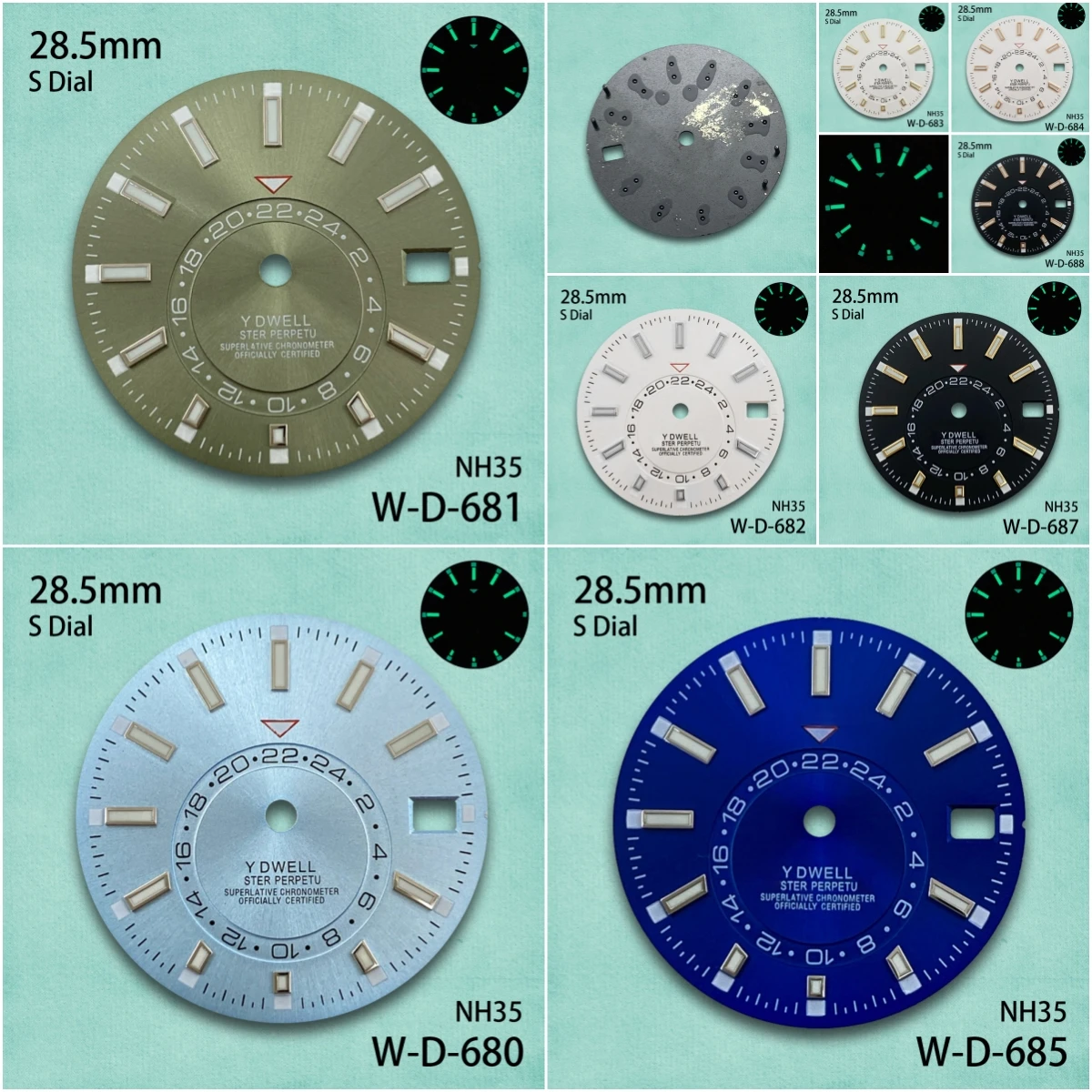 

28.5mm S Logo New Sunburst Dial Fit NH35/NH36/4R/7S Japanese Movement Green Luminous High-Quality Watch Modification Accessories