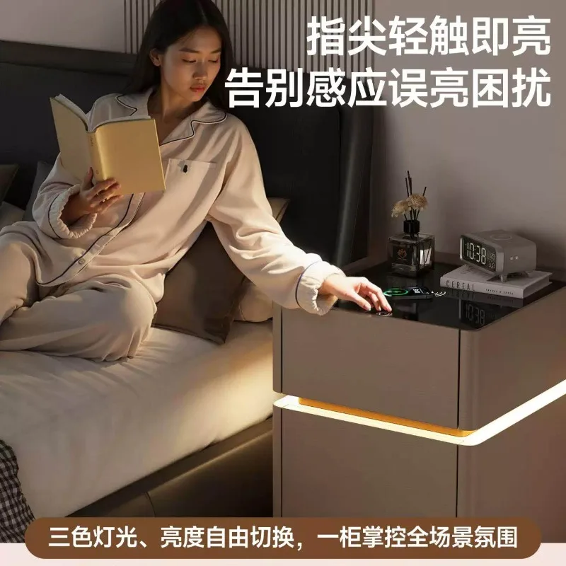 Smart bedside table, safe, integrated new light luxury, high-end sense, multi-function wireless charging, bedside storage cabine