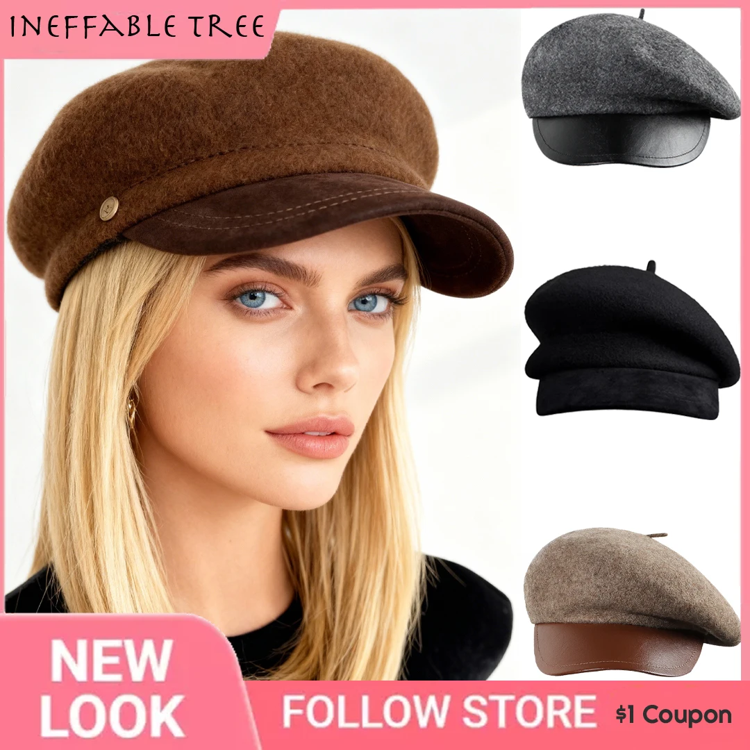 

Французский простой шерстяной фетровый берет для женщин, купольная британская восьмиугольная шляпа без полей, женская кепка для художественного художника, вечерние кепки Boina Hombre Gorro