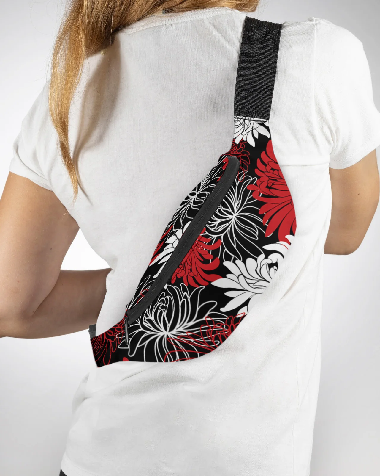 

Flower Red White Black Chrysanthemum Men Women Waist Bag Fanny Pack Purse Phone Belt Bag Wallet Pouch Waterproof Banana Hip Bags