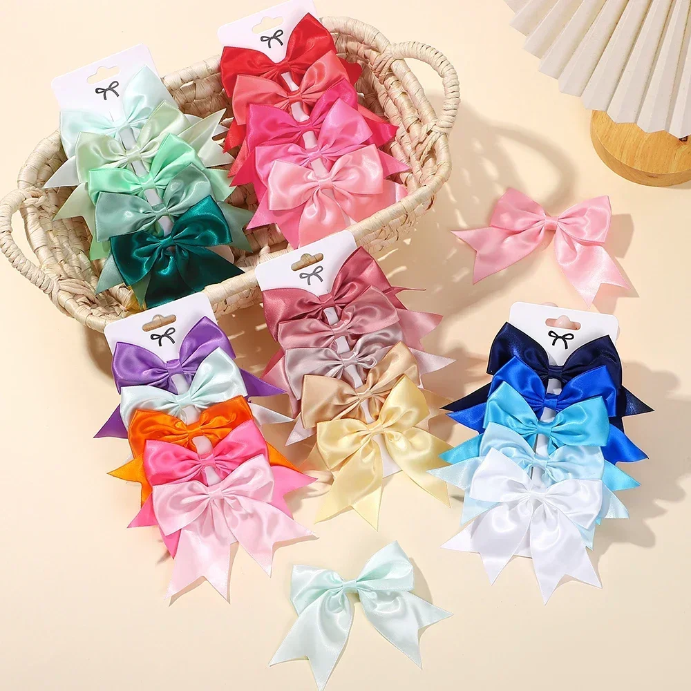 2/3/5Pcs Lovely Solid Color Ribbon Bows Hair Clip for Kids Girls Hairpins Barrettes Handmade Headwear Baby Hair Accessories
