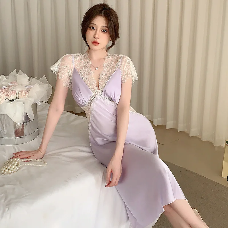 Hanging Woman Summer Ice Ribbon Chest Sexy Pajamas Pajamas Spring Wearing Thin Casual Clothes Female Sleeping