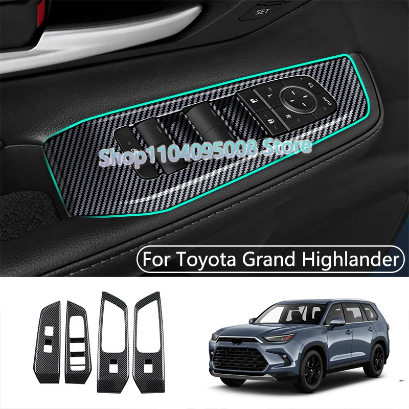 

For Toyota Grand Highlander 2024 2025 Car Window Switch Lift Panel Door Armrests Panel Carbon Fiber Tirm Accessories