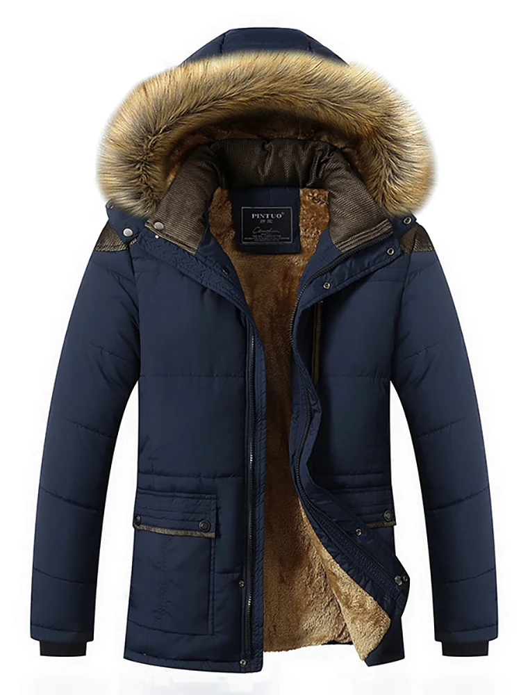 Plus Size 5XL Fur Collar Hooded Men Thick Winter Jacket New Fashion Warm Wool Liner Man Jacket and Coat Windproof Male Parkas