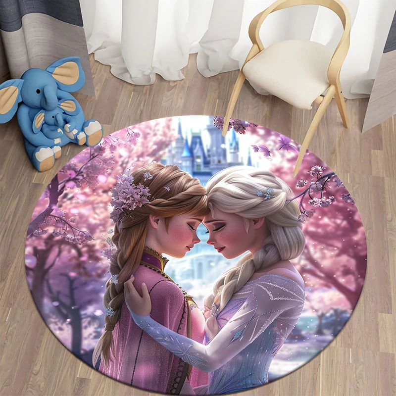 Miniso Frozen Cartoon Print Round Carpet, Bedroom Balcony Entrance Door ,Sofa, Bathroom, Non-slip Mat. Home Decoration Gift Rug