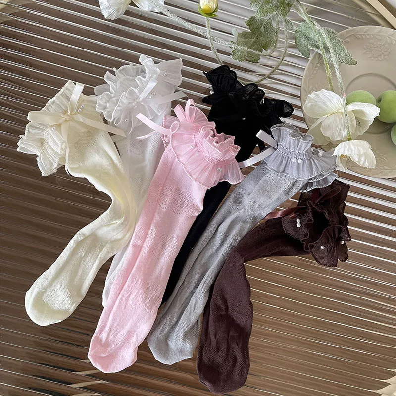 medium tube socks for girls summer children's lace mesh two-dimensional  princess ultra-thin stockings