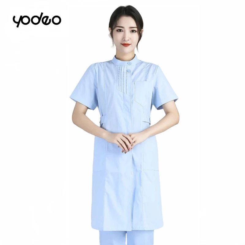 Jaleco branco de manga curta/longa, uniforme médico feminino de algodão, uniforme de laboratório, farmácia, salão de beleza, roupa de trabalho