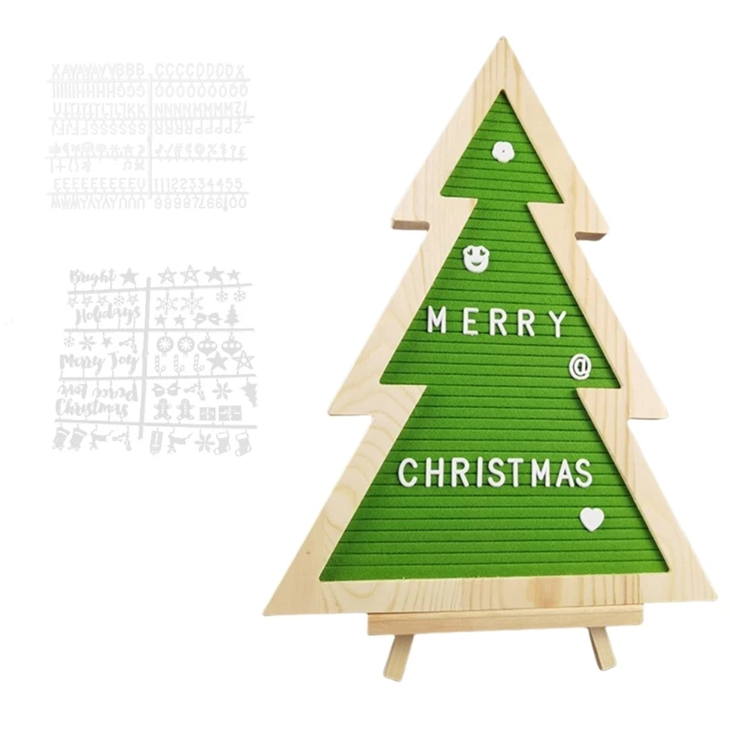 2025 New Christmas Felt Letter Board, Tree Designs with 170Characters and Stand for Festival Messages Changeable Letter