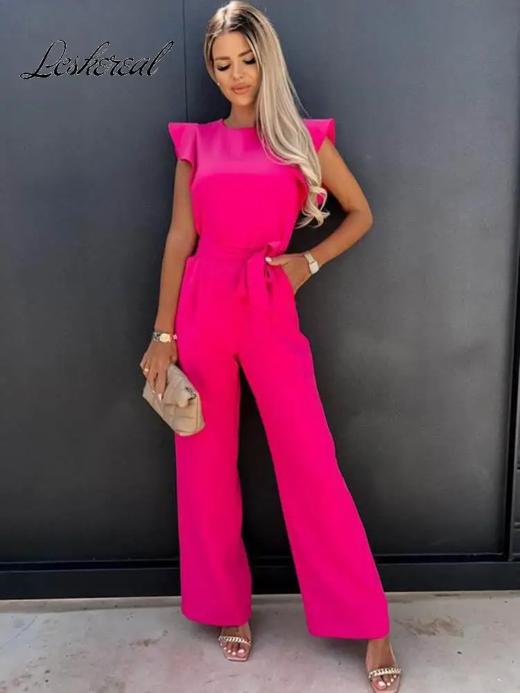 Fashion Butterfly Sleeve Wide Leg Jumpsuit Women 2024 Summer Casual Elegant Romper Vintage Streetwear Jumpsuits Overalls Women