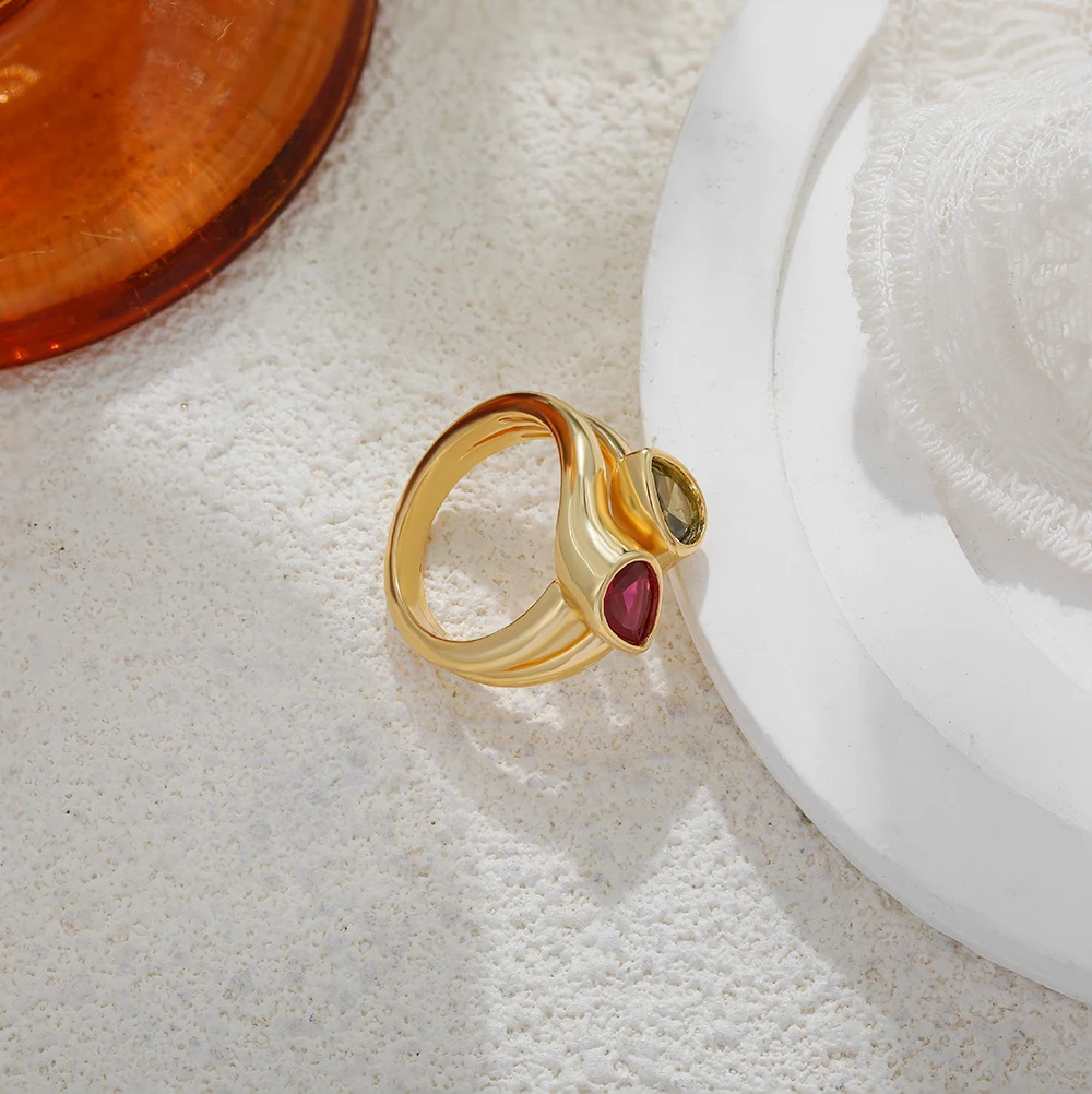 Doppellagiger Ring aus Edelstahl mit farbigem Zirkonia für Damen, luxuriöser Schmuck für Hochzeiten und Partys, Zirkonia-Geschenk