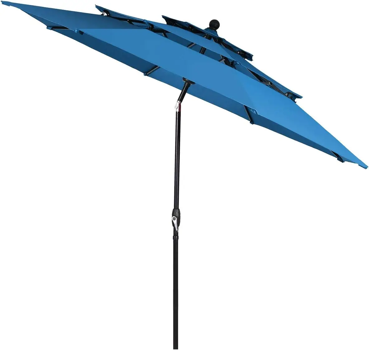 

10ft 3-Tier Outdoor Umbrella with Crank and Tilt, Aluminum Frame for Patio, Poolside, Garden in Blue