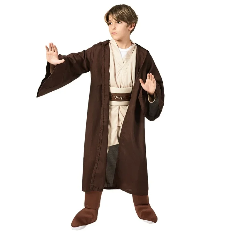 Cafe Movie Star Kids Children Jedi Obi Wan Kenobi Costume Tunic Robe Cloak Cosplay Full Set Halloween Costume High Quality