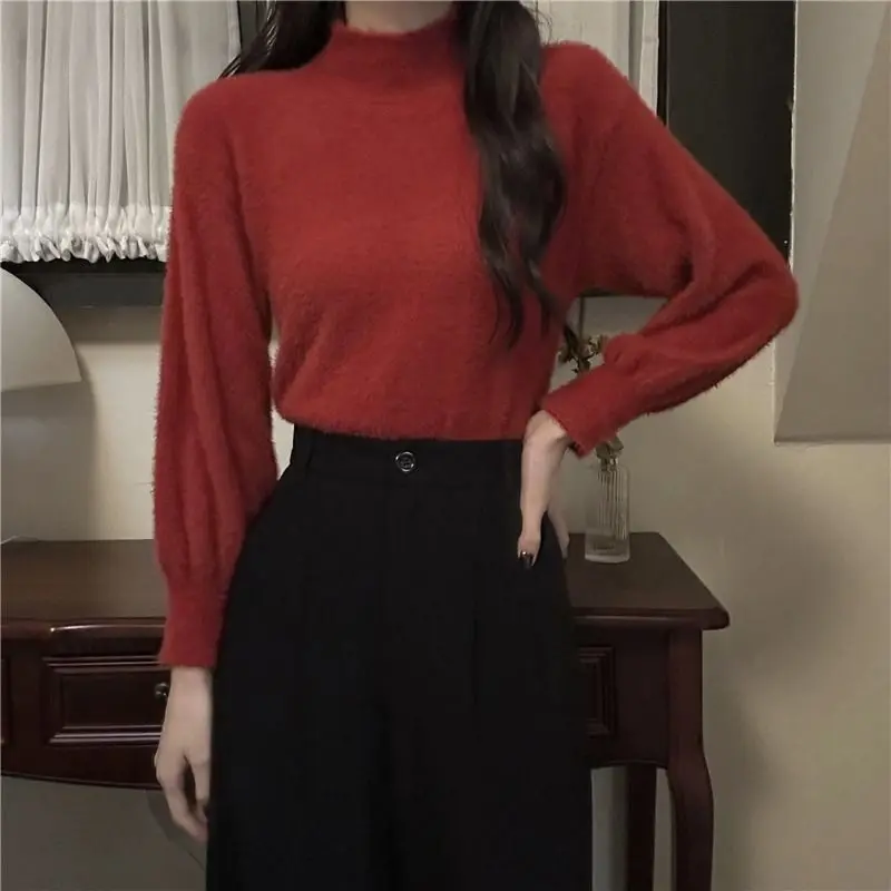Autumn Winter New Solid Color Fashion Long Sleeve Sweater Women High Street Cute Youth All-match Pullovers Elegant Chic Tops