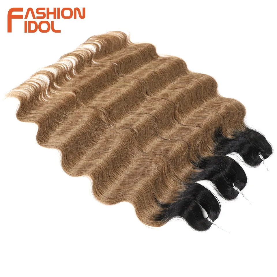 FASHION IDOL Body Wave Crochet Hair 24 Inch Long Synthetic Hair Braids Goddess Ponytail Hair Wavy Ombre Blonde Hair Extension