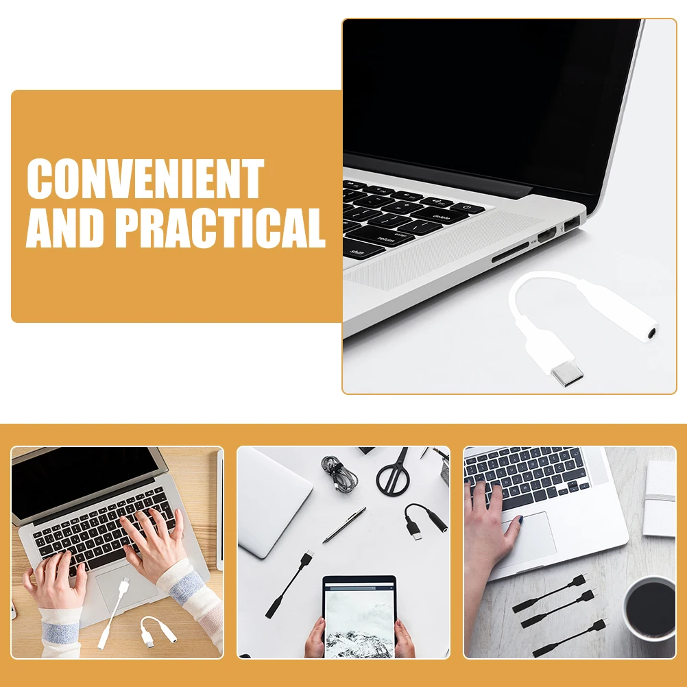 

6 Pcs Type- Cable Durable Headphone Adapter 3 5mm Converter for Note10 Portable Travel White Black