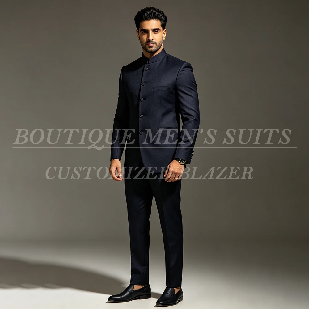 

Elegant Wedding Men's Suits Fashion Single Breasted Stand Lapel Jodhpuri Blazer High Quality Customzied Nehru 2 Pcs Jacket Pants