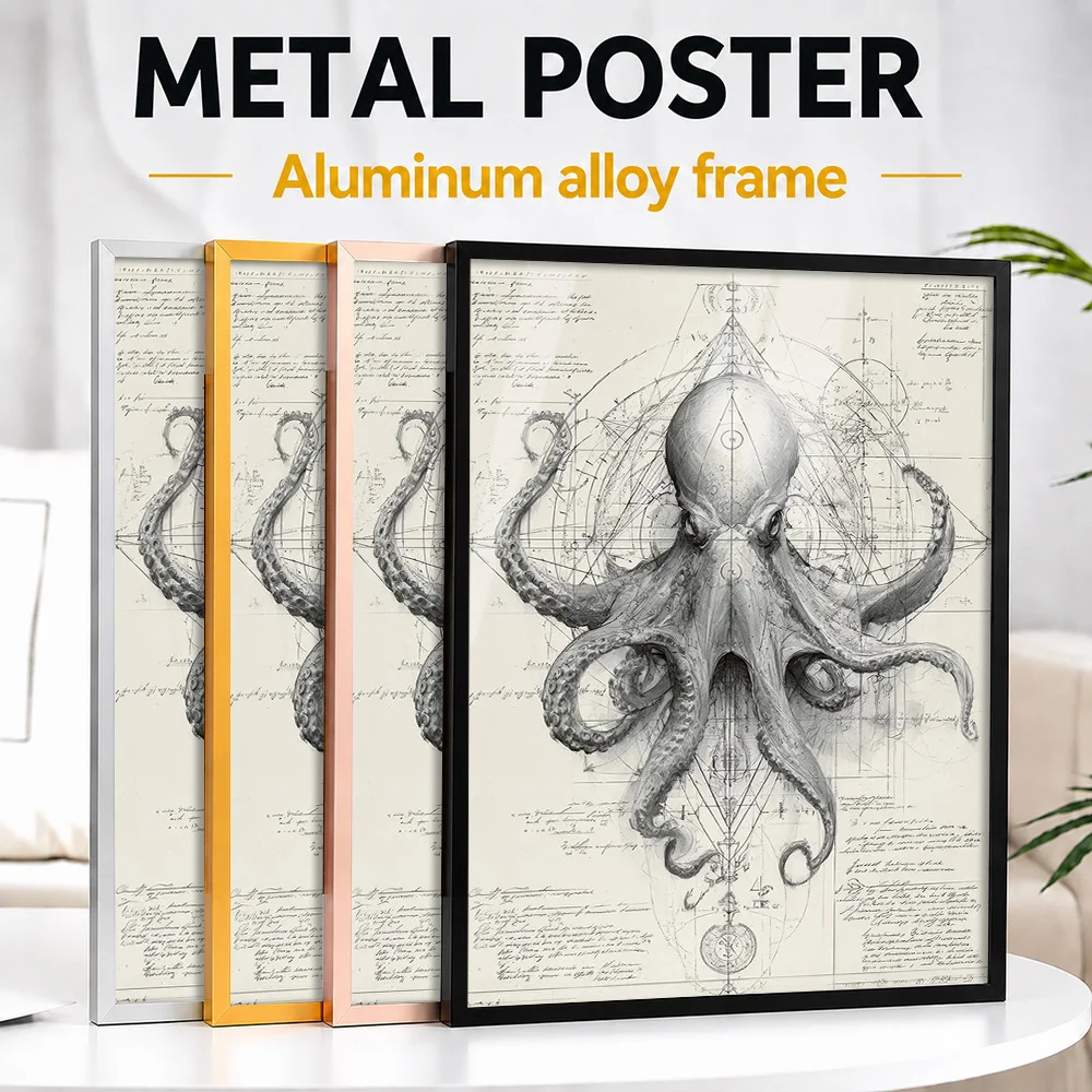 Octopus Blueprint Framed Metal Print Customized Photo Vintage Patent Style Wall Art For Collector Room Memorable Hobbyist Gift
