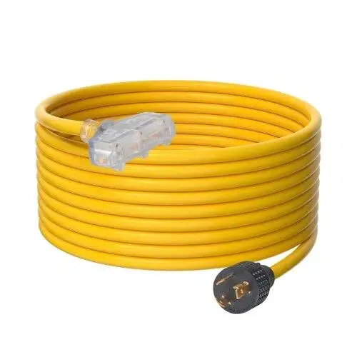 25ft 30A Heavy Duty Generator Extension Cord, 125V Power Cable with NEMA L5-30P & 3 Lock Connectors for Outdoor Use