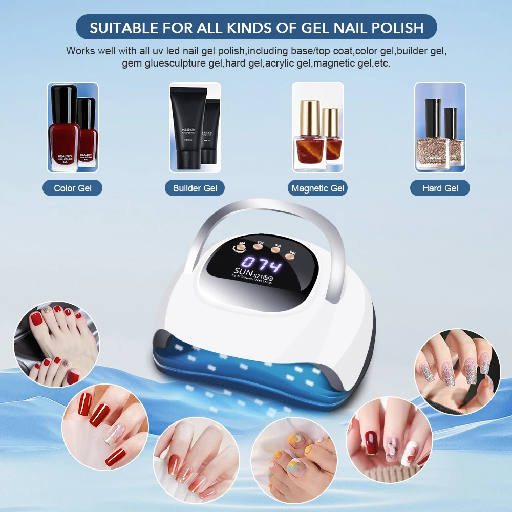 Profissional UV LED unha lâmpada para unhas, gel polonês, Foot cura lâmpadas, grande tela de toque, luz secador de unhas com 72 LEDs, 320W