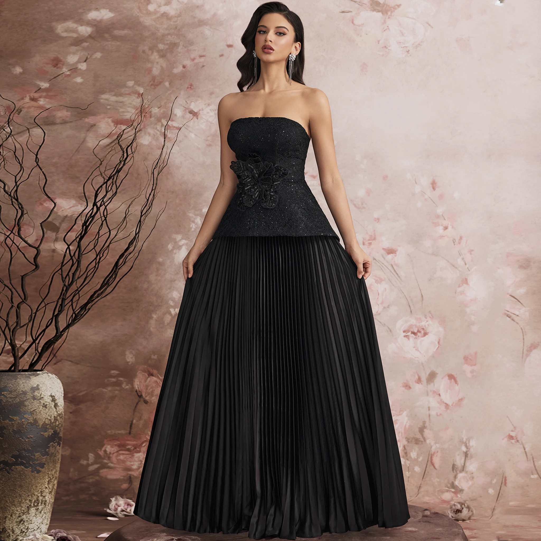 

Rosymae Strapless Black Formal Evening Dress Long Mermaid Prom Gown for Women Elegant Luxury Wedding Party Cocktail Dress