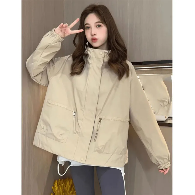 

Korean Female Hooded Zipper Windbreaker Jacket 2024 Women Loose Fit Three-dimensional Coat Ladies Solid Color Short Outerwear