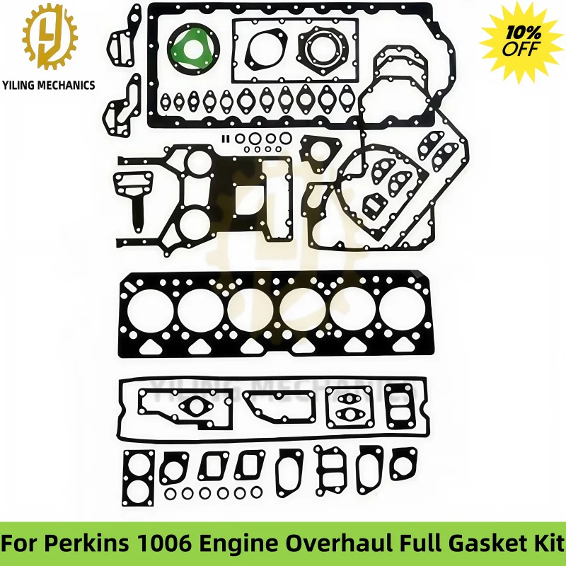 Para kit completo de juntas para motor de excavadora Perkins 1006, incluida junta de cilindro, sello de aceite de cigüeñal, juntas para vehículos enteros