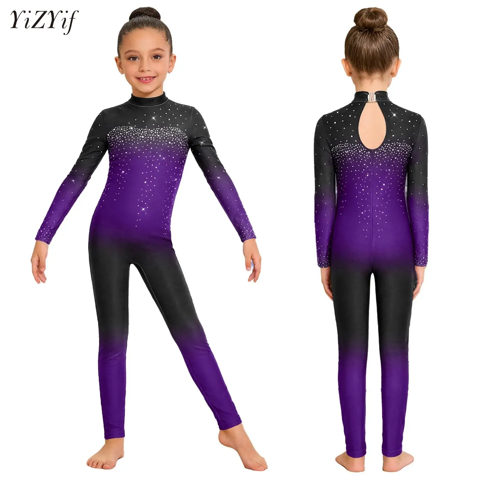 

Kids Girls Ballet Dance Jersey Shiny Rhinestone Gymnastics Artistic Figure Skating Athletic Unitards Jumpsuit Bodysuit Costume
