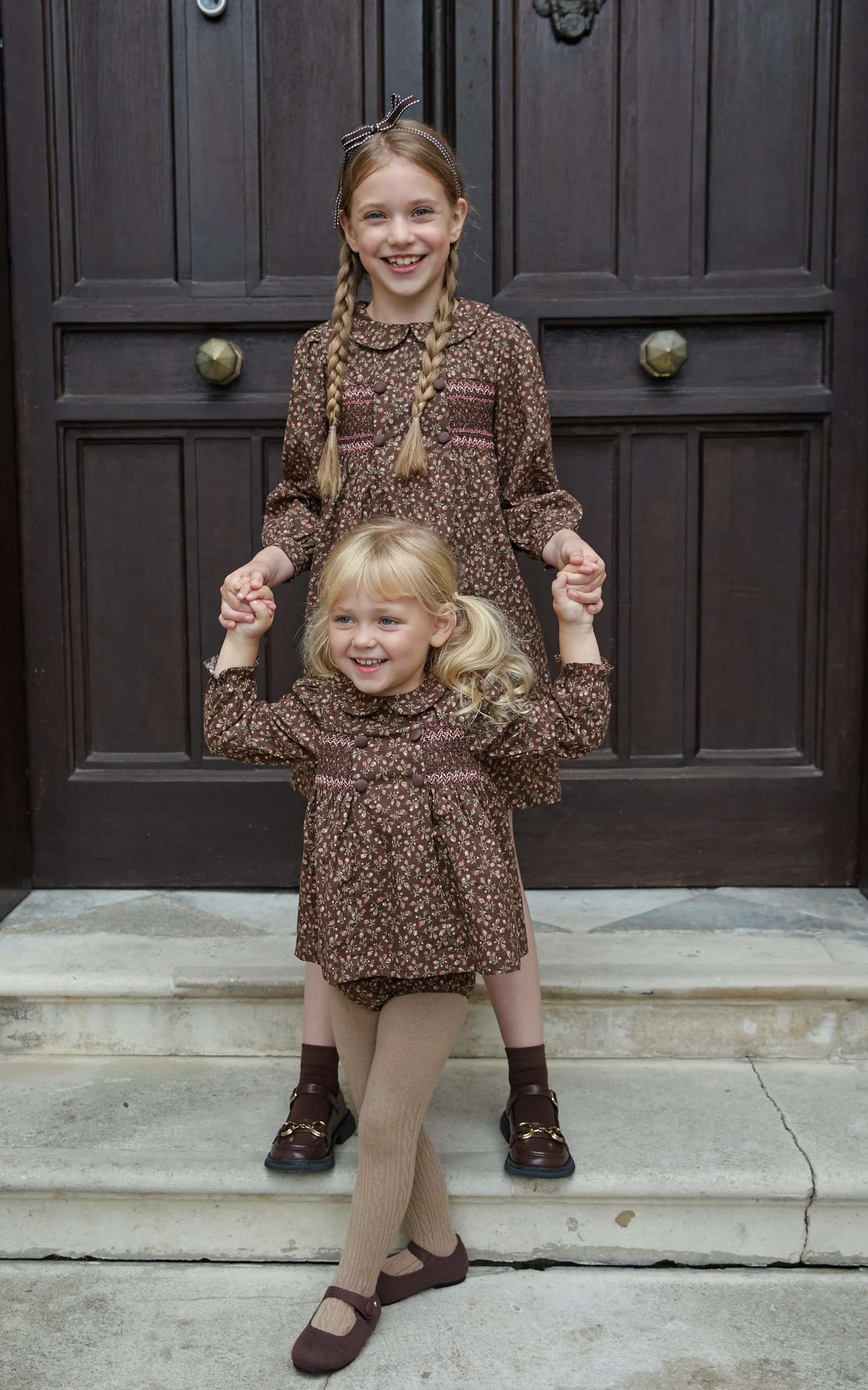AS AW26 Brown Floral Collection shabbos cotton girls print Smocking dress knit Boys family match clothes