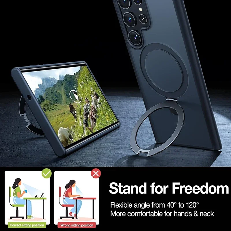 Handy-Hülle mit magnetischem Ständer für Samsung Galaxy S25 S24 Ultra Plus S23 S22 Hüllen mit Ringständer, durchscheinende Rückseite