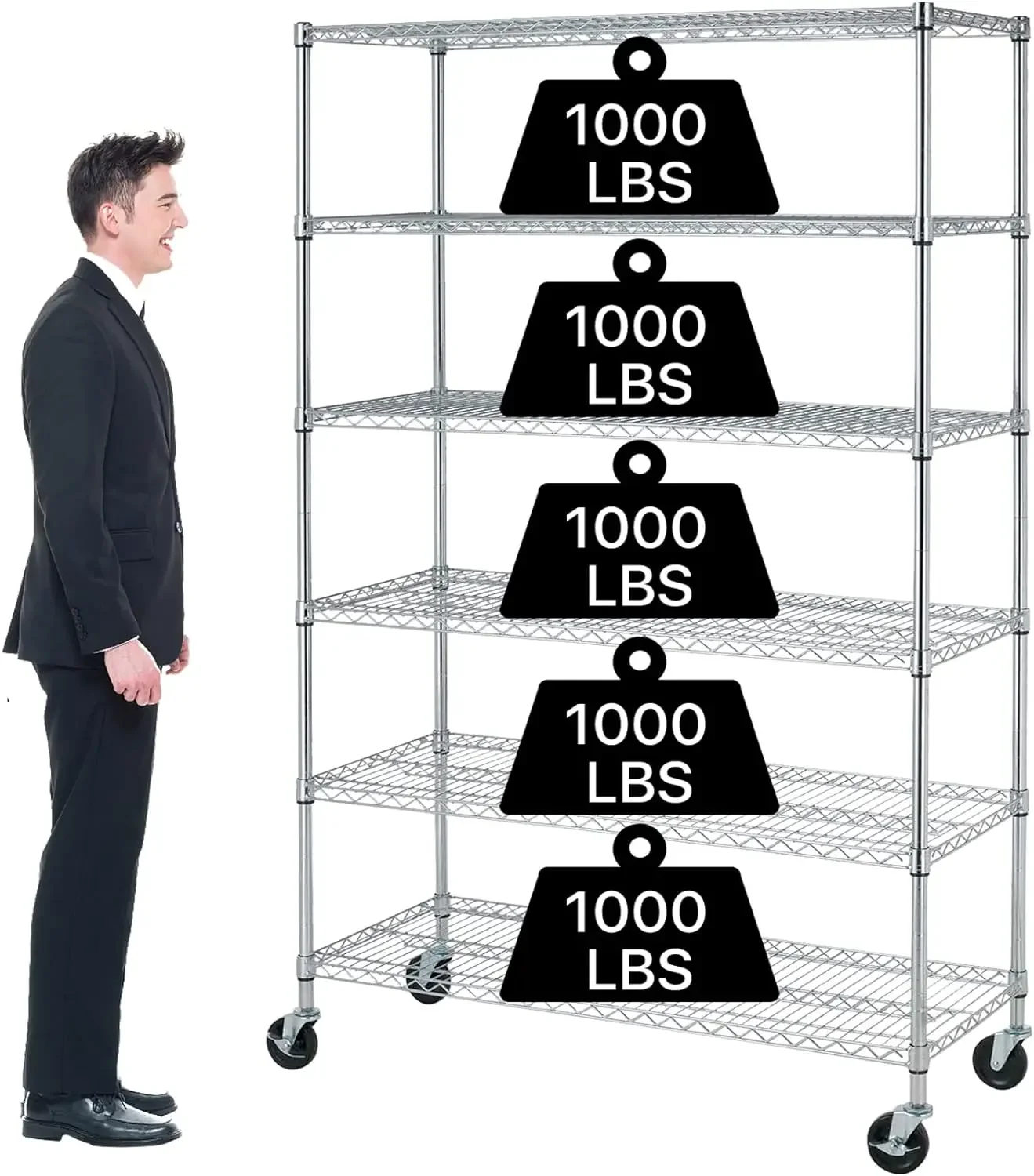 

6 Tier Storage Shelves Metal Wire Shelving Unit with Wheels, 6000LBS Weight Capacity Heavy Duty Adjustable Garage Shelving